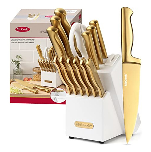 Juego De Cuchillos Blanco Cocina 20 Piezas Titanio Dorado