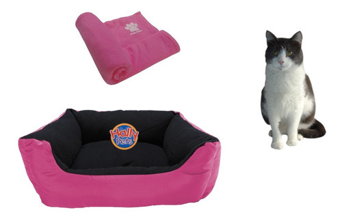 Cama Mediana  Para Mascota  + Cobija Térmica Grande Color Rosado