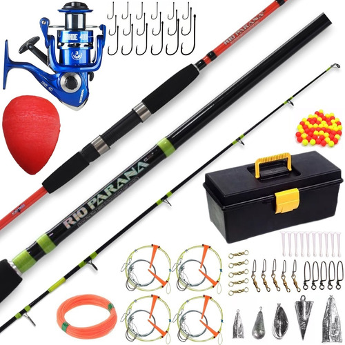 Kit De Pesca Profesional Caña 2 Tr + Reel + Caja +  Lineas