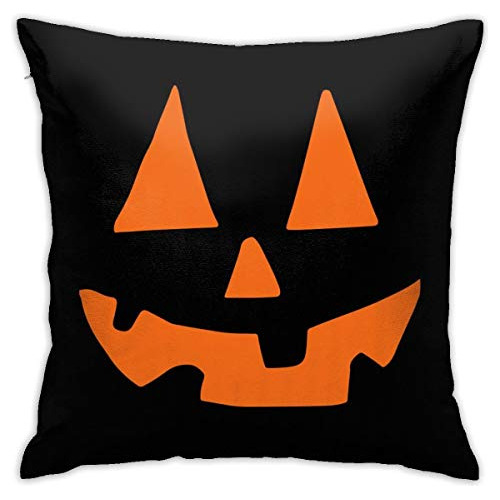 Happy Fall Scary Face Pumpkin Halloween Black Throw Pillow F