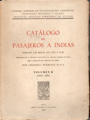 Catalogo A Pasajeros De Indias Vol 2 Cristobal Bermudez 
