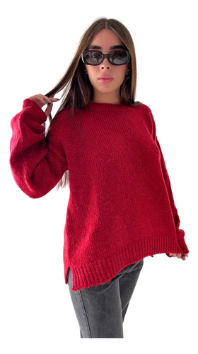 Sweater Lana Mujer Basico Abierto Al Costado.