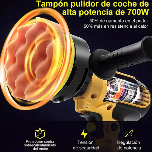 Pulidora Eléctrica Para Coche 700w Juego De 17 Piezas Color Amarillo