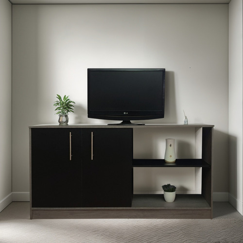 Credenza Moderna Mueble Para Tv Minimalista De Lujo Color Negro mate/Gris