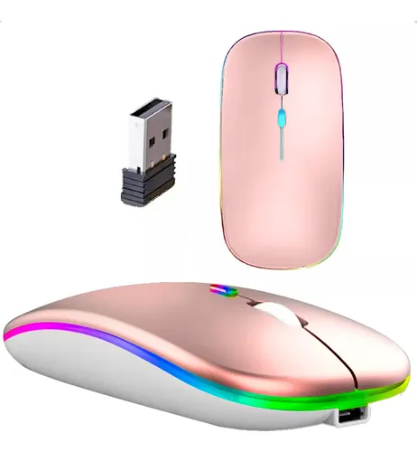Mouse Sem Fio Recarregável Wireless Optico Led Rgb Ergonômico Sem Fio Para Pc Desktop Notebook Tablet Smartphone Davely Rosa