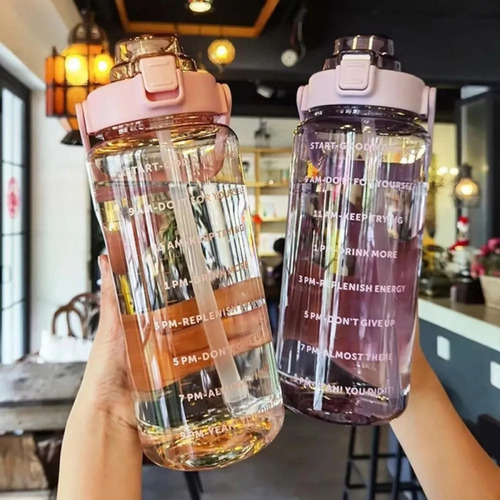 Nuevo Botella De Agua De 2 Litros Con Pajita, Botella