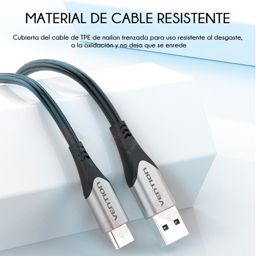 Cable Usb 2.0 A Tipo C Vention 1m Carga Rápida Datos 3a Color Negro