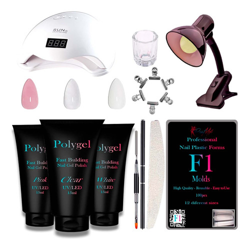 Kit Unha Polygel Alongamento Cabine Sun 5 Luminaria Completo