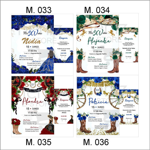 5 Invitaciones Vaqueras2 +pases+sobres Celofán+sellos