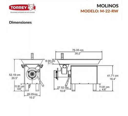 Molino Para Carne 1 Hp Torrey Modelo M-22 Rw Rbanda