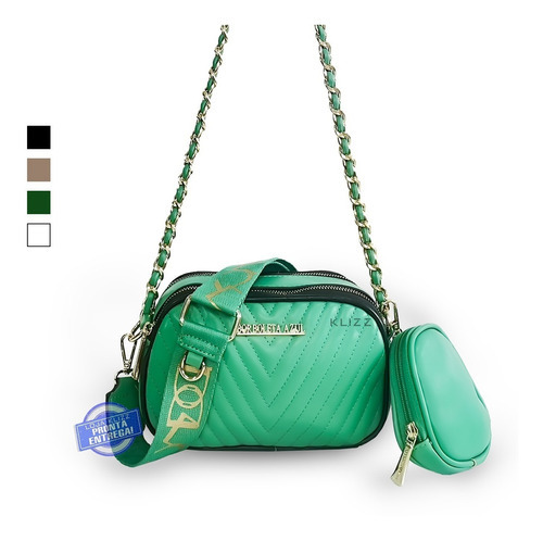 Bolsa Feminina Transversal Klizz Helena Couro Corrente Linda Cor verde menta