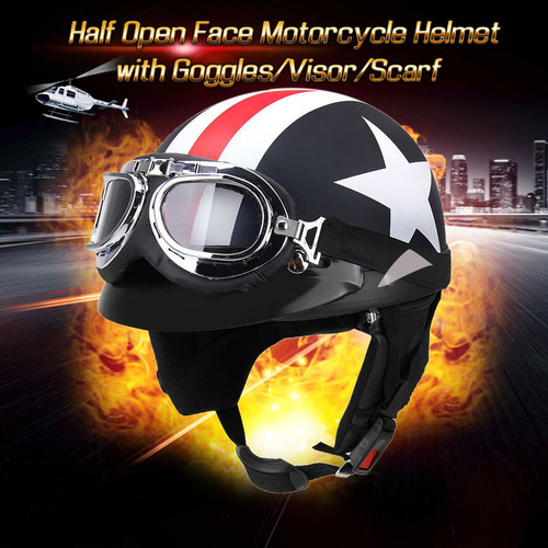 Casco Semiabierto Retro Con Goggles Y Parasol P/motociclista