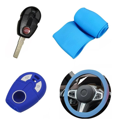 Cubre Volante + Funda Llave Silicona - Fiat Idea Strada Azul