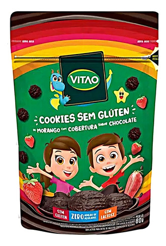 Cookies Morango Cobertura Chocolate S/ Gluten Kids 80g Vitao