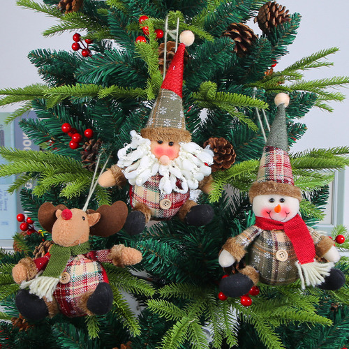 3 Colgante De Muñeca De Botón De Tela A Cuadros Navideños