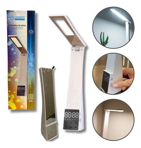 Luminária Mesa Led Marah 3w 3 Cores Luminatti Lm1459 Estrutura Branco