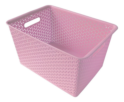 Canasto Cesto Organizador Plastico Tramado Grande-rosa X4