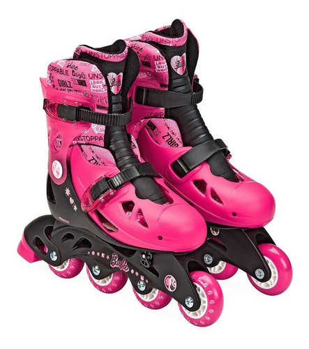 Patins Infantil Ajustável N°33 A 36 Com Kit Proteção Barbie