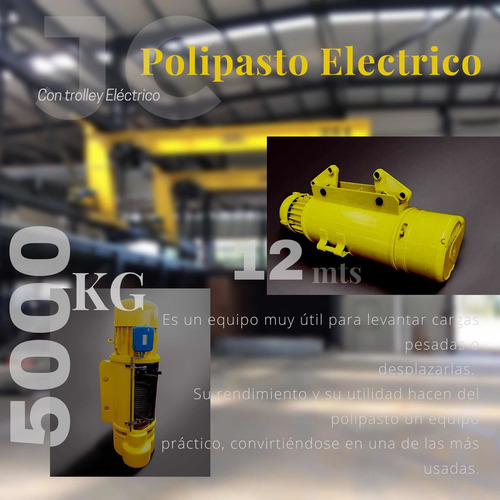 Imagen 3 de 8 de Polipasto Eléctrico Con Trolley Eléctrico 5 Ton, 12 Metros