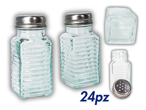 Set De 24 Saleros De Vidrio Con Tapa De Acero Inoxidable