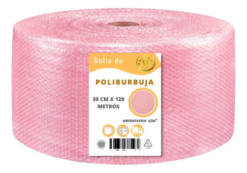 Papel Plastico Burbuja Chica Rosa Antiestatica Rollo 30x120m