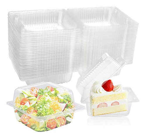 100 Pcs Clear Plastic   Hinged Food Container, Envase D...