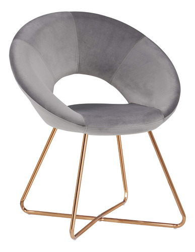 Silla Redonda Moderna Base Metal Gold Terciopelo Gris 