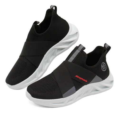 Tenis Aeropostale Orig Negro Hombre Tela Ajuste Elastico