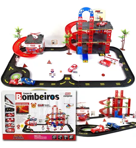 Pista Playset Infantil Posto Corpo de Bombeiros Carrinho e