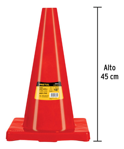 Cono De Precaucion De 45 Cm De Pvc Pretul 28251 Color Rojo