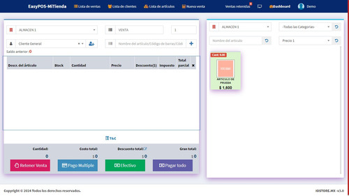 Software Punto De Venta, Multiusuarios, Multi Almacén Demo