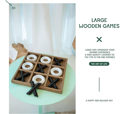 Genmous Mesa De Juego De Madera De Tic Tac Toe Para Niños Y