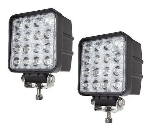 2 Faro Led 16 Auxiliar Cuadrado 42w Camión Tractor Agricola 