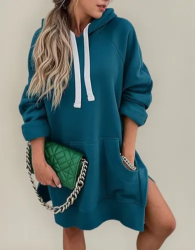Vestido Con Capucha De Gran Tamaño Y Dobladillo Dividido.