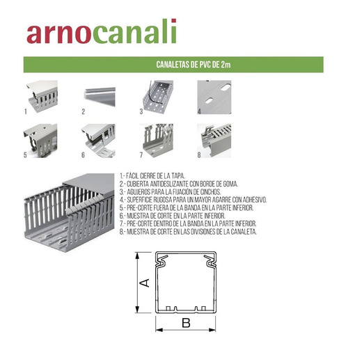 Imagen 2 de 3 de V5k6060 Arno Canali Canaleta Ranurada Pvc 60x60mm 2.5x2.5pul