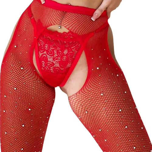 Panty Medias Portaligas De Micro Red Con Strass Brillos