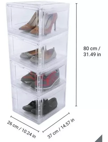 Set De 4 Cajas De Zapatos Apilables Premium Transparente