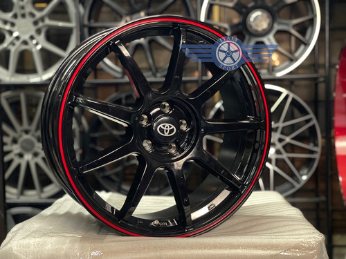 4 Rines 18 Deportivos 5-100 Toyota Corolla Jetta Ibiza Neon Gloss Black Red Line