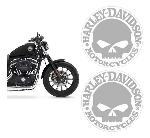 Adesivos Moto Tanque Harley Davidson Motor Cycles Caveira Cor PRATA