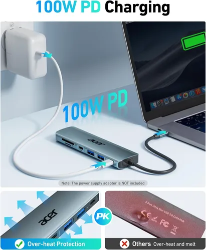 Concentrador Usb C De Acer, Divisor Hdmi 7 En 1, Usb C A, 2