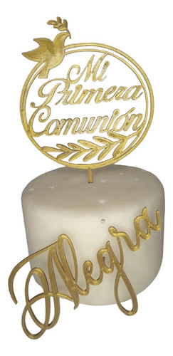 Cake Topper Comunión/bautismo Y Nombre Personalizado Dorado Comunion-bautismo