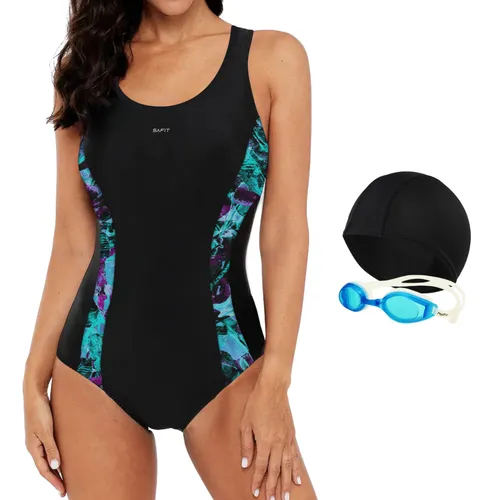 comprar Combo Malla Natacion Mujer + Antiparras + Gorro Tela Safit