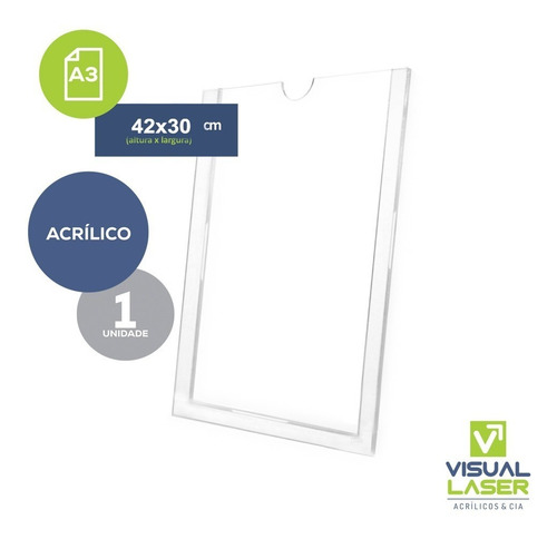Imagem 2 de 3 de Display Porta Folha A3 30x42cm Parede Acrílico Fita Adesiva