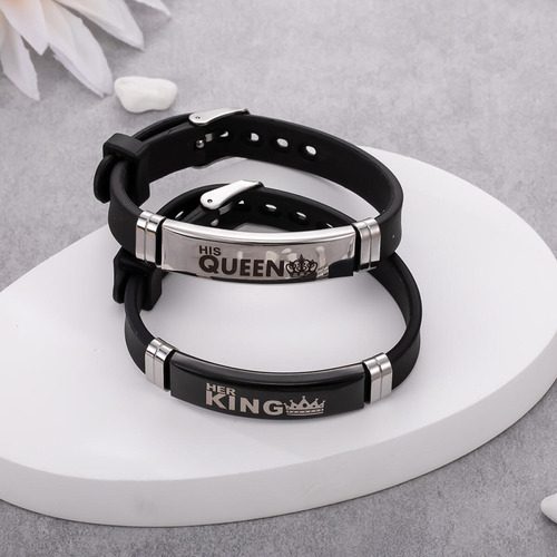 Pulsera De Silicona Ajustable Acero Inoxidable Para Pareja