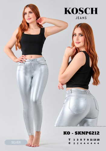  Jeans Dama Pantalones  Mujer Moda Comodo Metalico 