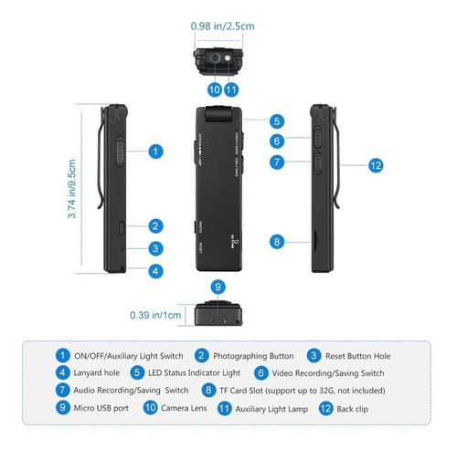 Mini Cámara Digital Hd Linterna Micro Videocámara Magnética