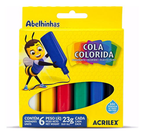 Cola Colorida Líquida Escolar Artesanato 6 Cores 23g Acrilex