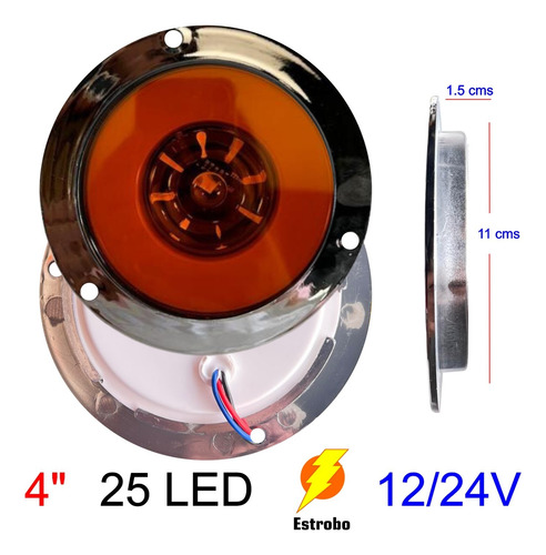Kit Plafon Redondo 4 25led Gel/estrobo 12-24v Crom (6)pzas