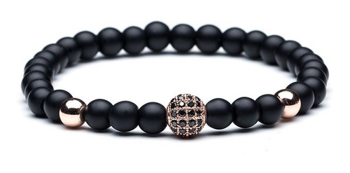 Pulsera De Piedra Esmerilada Con De Circonio Negro Y Dorado