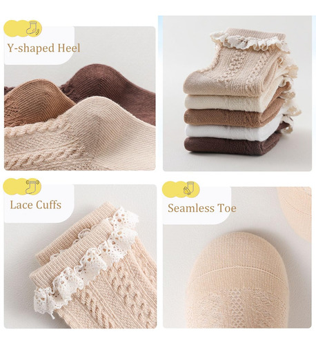 5pares Lazos,calcetines Algodón Volantes Para Niñas Pequeñas